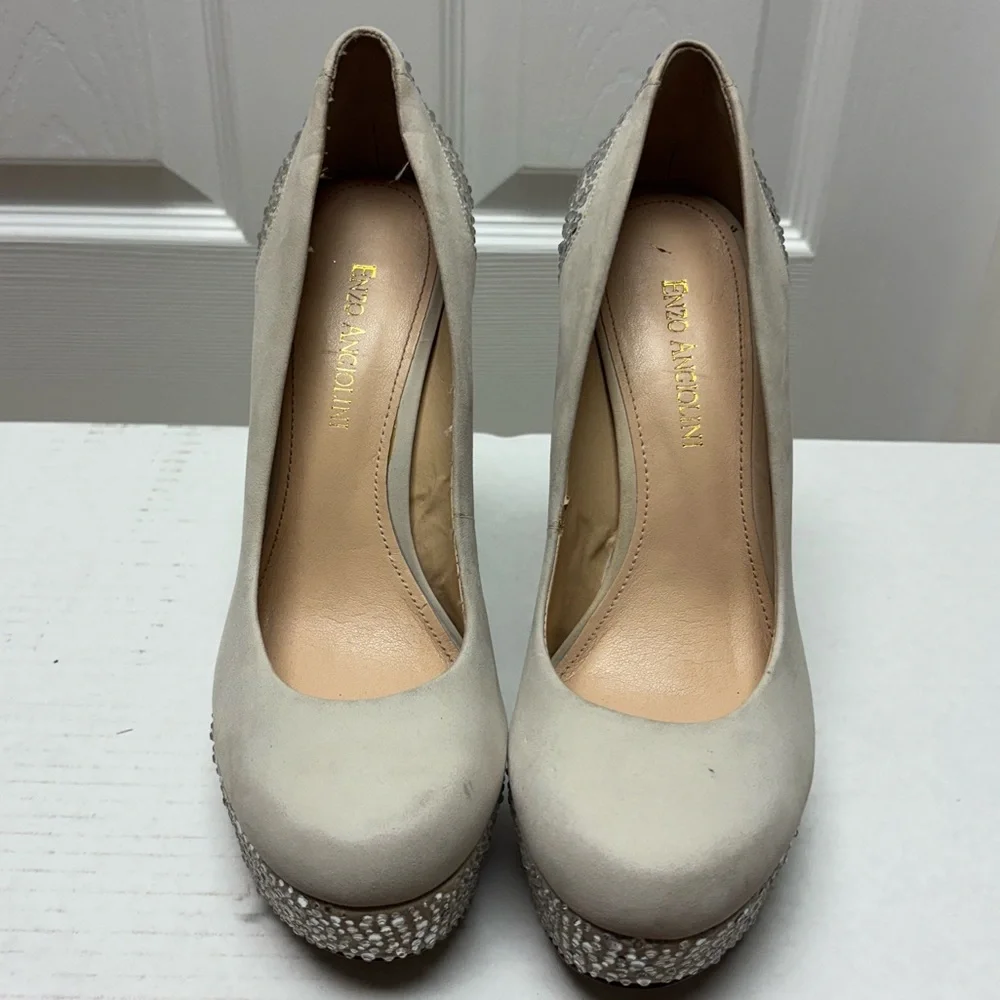 Enzo Angiolini Ivory Rhinestone Platform Heels | Women’s Size 7.5